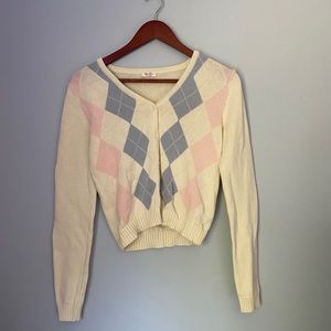 John Galt Argyle Button-Up Sweater